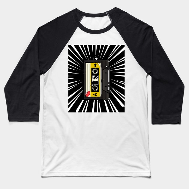 Retro Cassette Tape (white print) Baseball T-Shirt by Studio-Sy